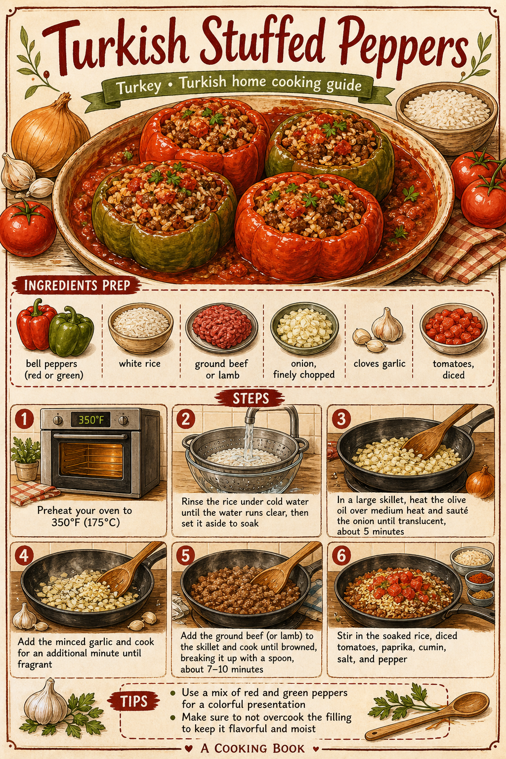 Etli Biber Dolması (Turkish Meat-Stuffed Peppers) illustrated step-by-step cooking guide