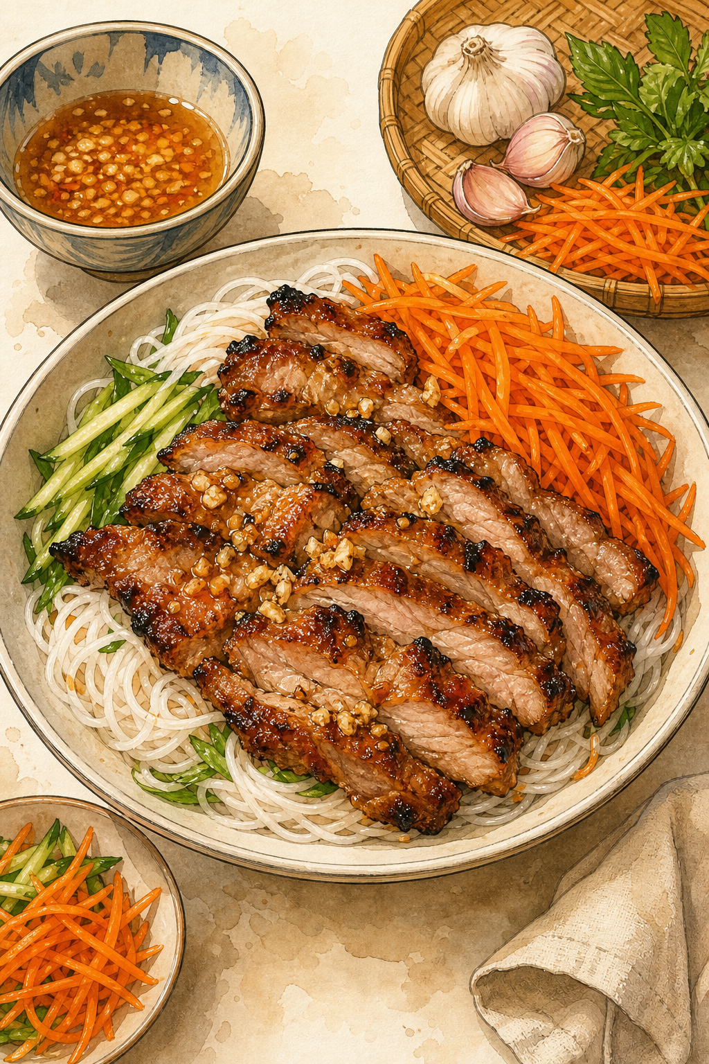 Bún Thịt Nướng (Vietnamese Grilled Pork Vermicelli)