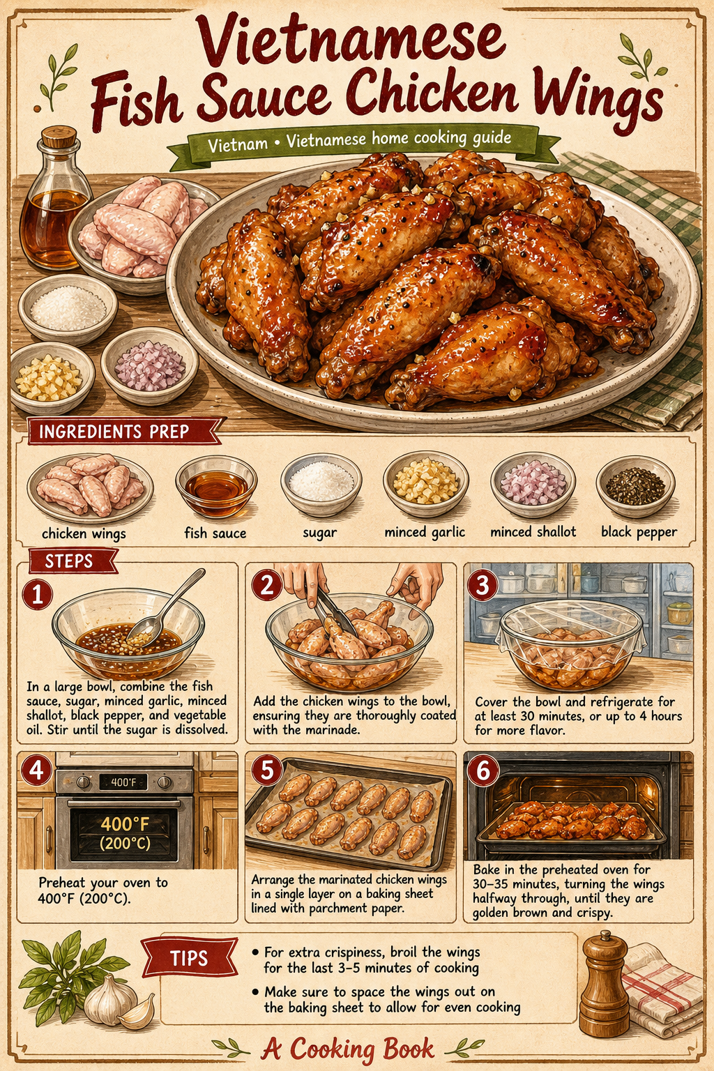 Cánh Gà Chiên Nước Mắm (Fish Sauce Chicken Wings) illustrated step-by-step cooking guide
