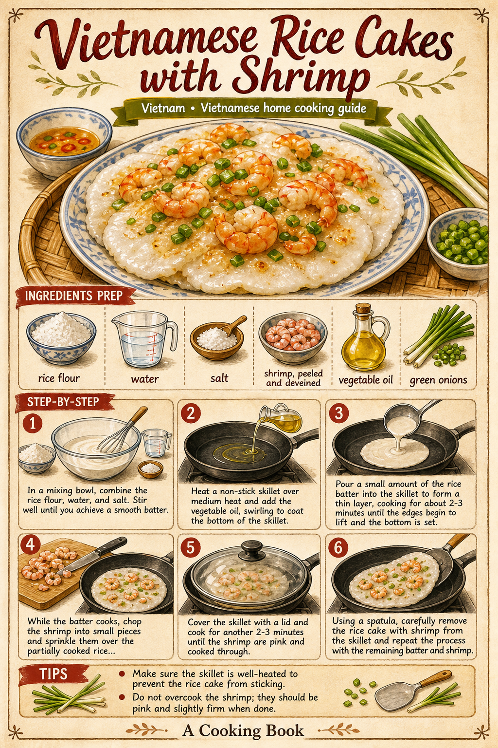 Bánh Bèo Chén (Steamed Rice Cakes with Shrimp) illustrated step-by-step cooking guide