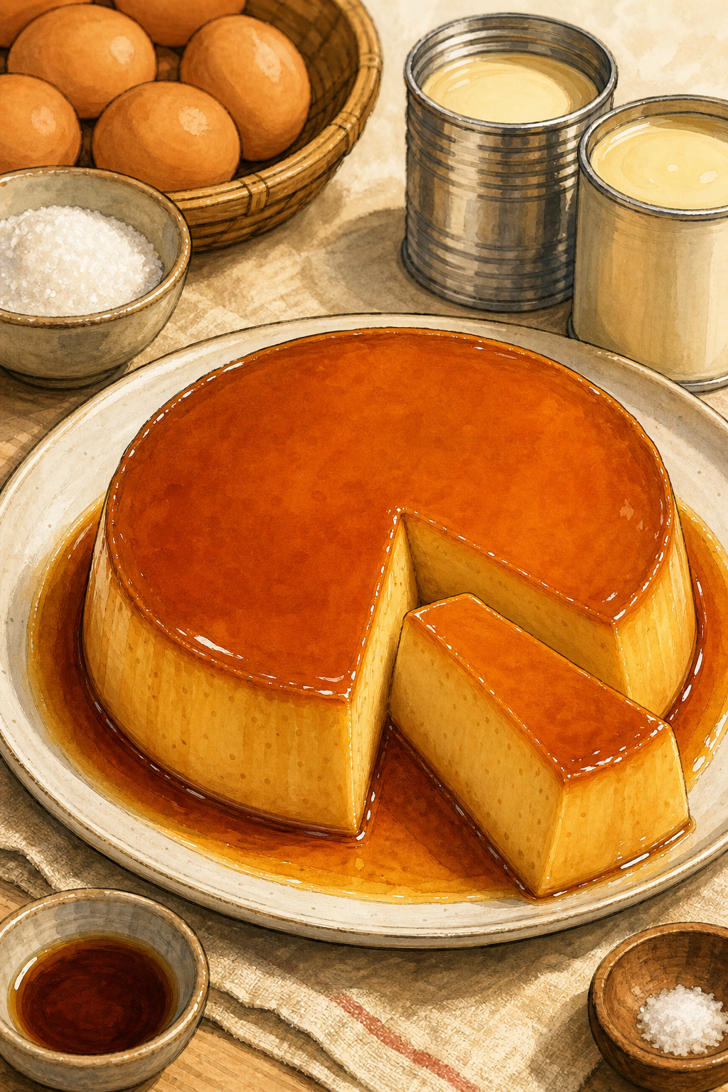 Filipino Leche Flan illustrated recipe card