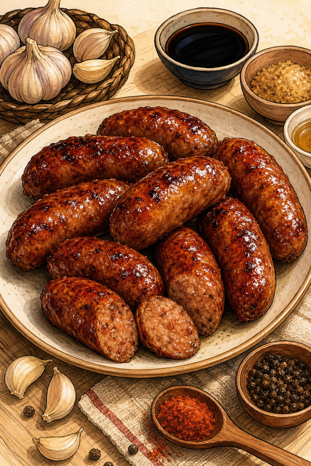 Skinless Garlic Longganisa illustrated recipe card