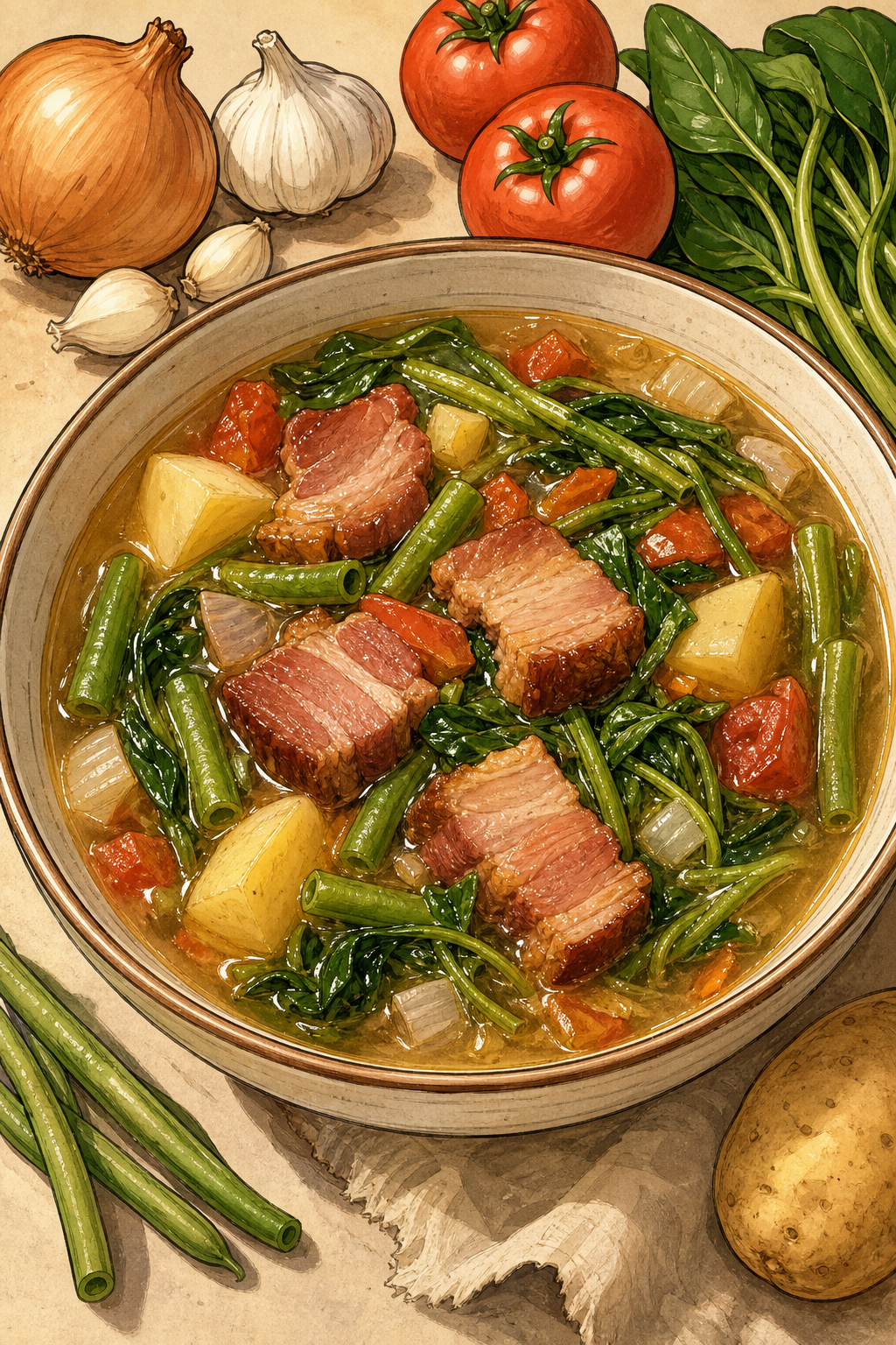 Tengba and Etag Soup illustrated recipe card