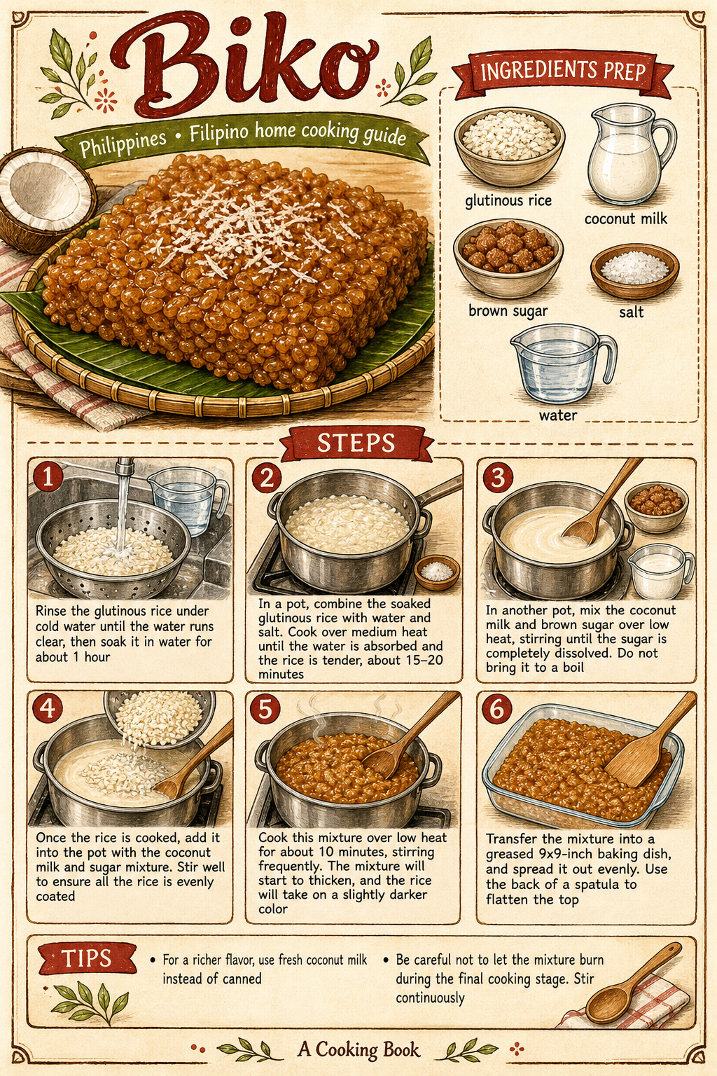 Biko with Latik illustrated step-by-step cooking guide