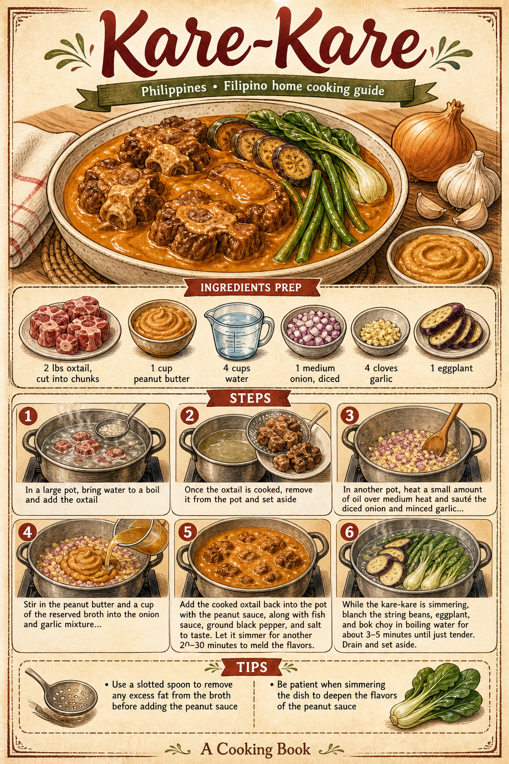 Oxtail Kare-Kare illustrated step-by-step cooking guide