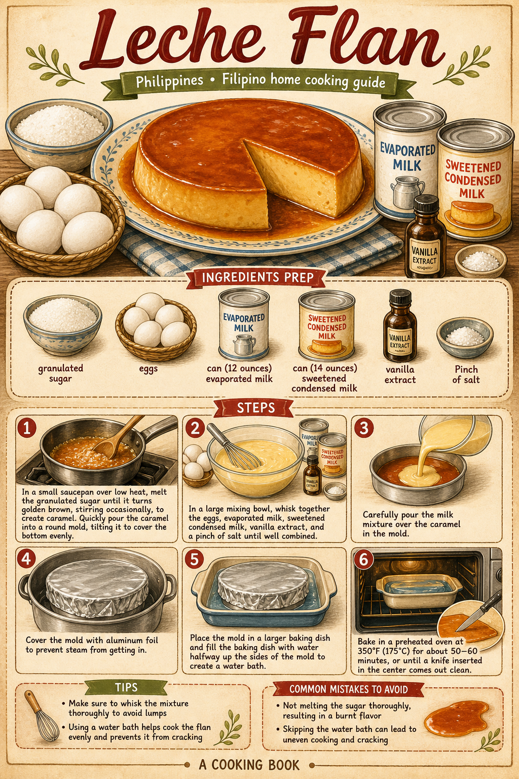 Filipino Leche Flan illustrated step-by-step cooking guide