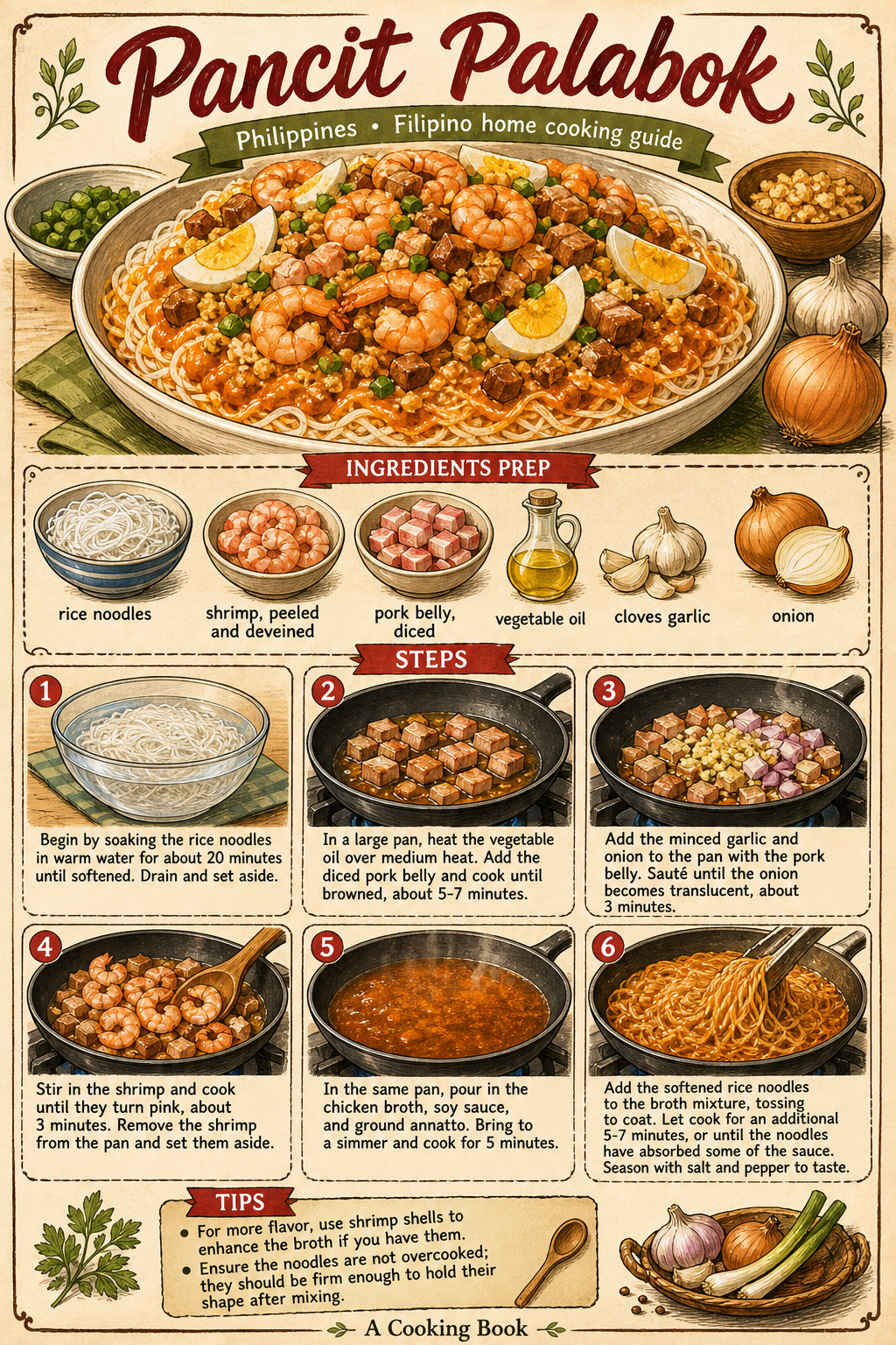 Pancit Palabok illustrated step-by-step cooking guide