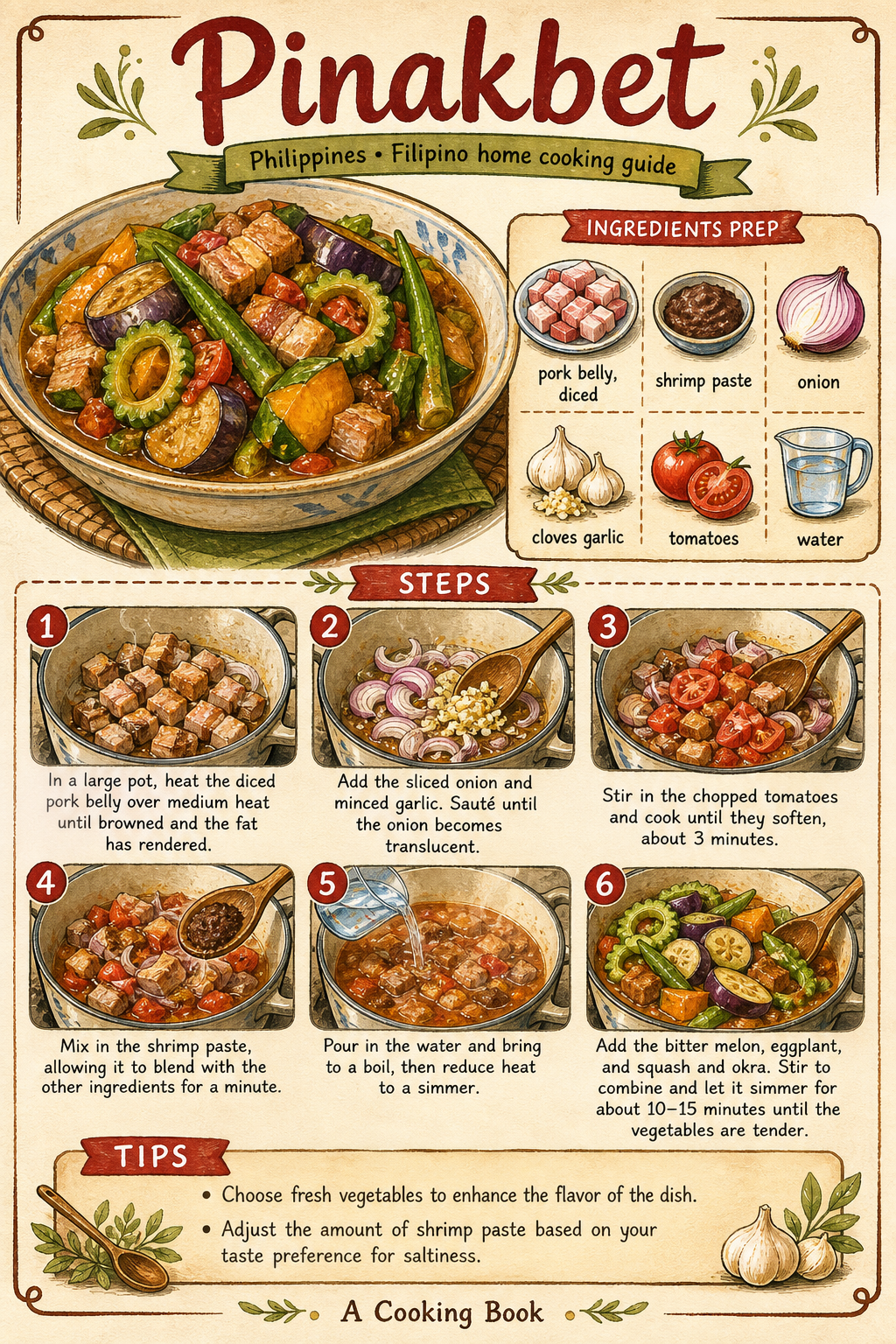 Pinakbet illustrated step-by-step cooking guide