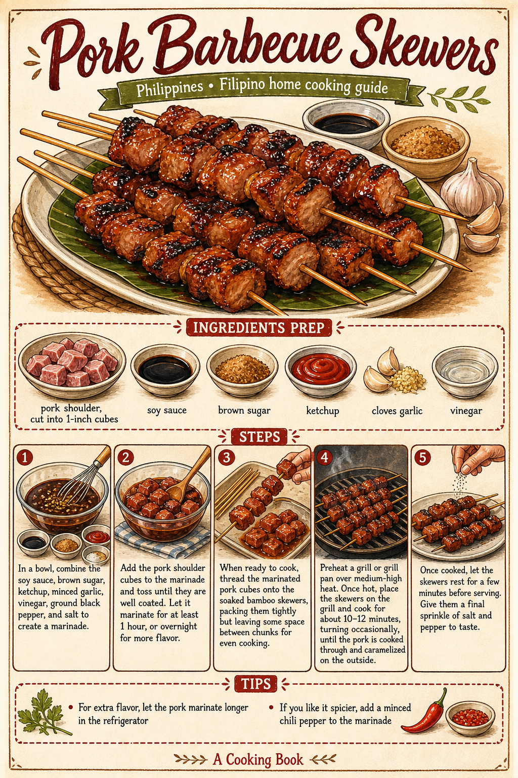 Pork Barbecue Skewers illustrated step-by-step cooking guide