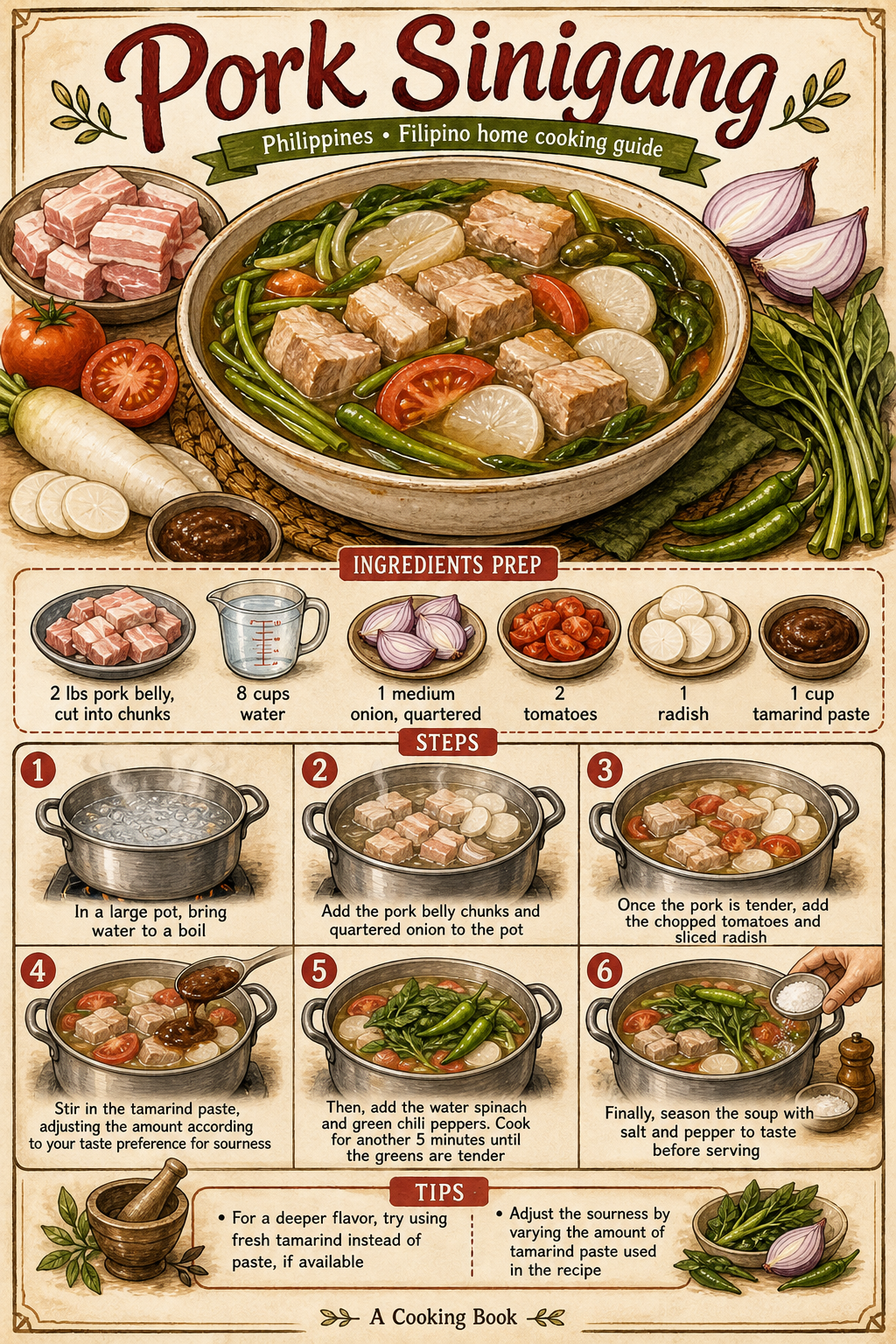 Sinigang na Baboy illustrated step-by-step cooking guide