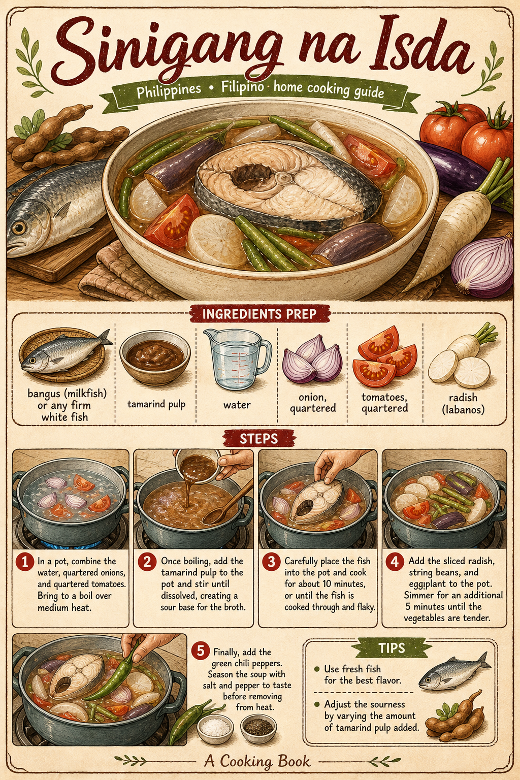 Sinigang na Isda illustrated step-by-step cooking guide