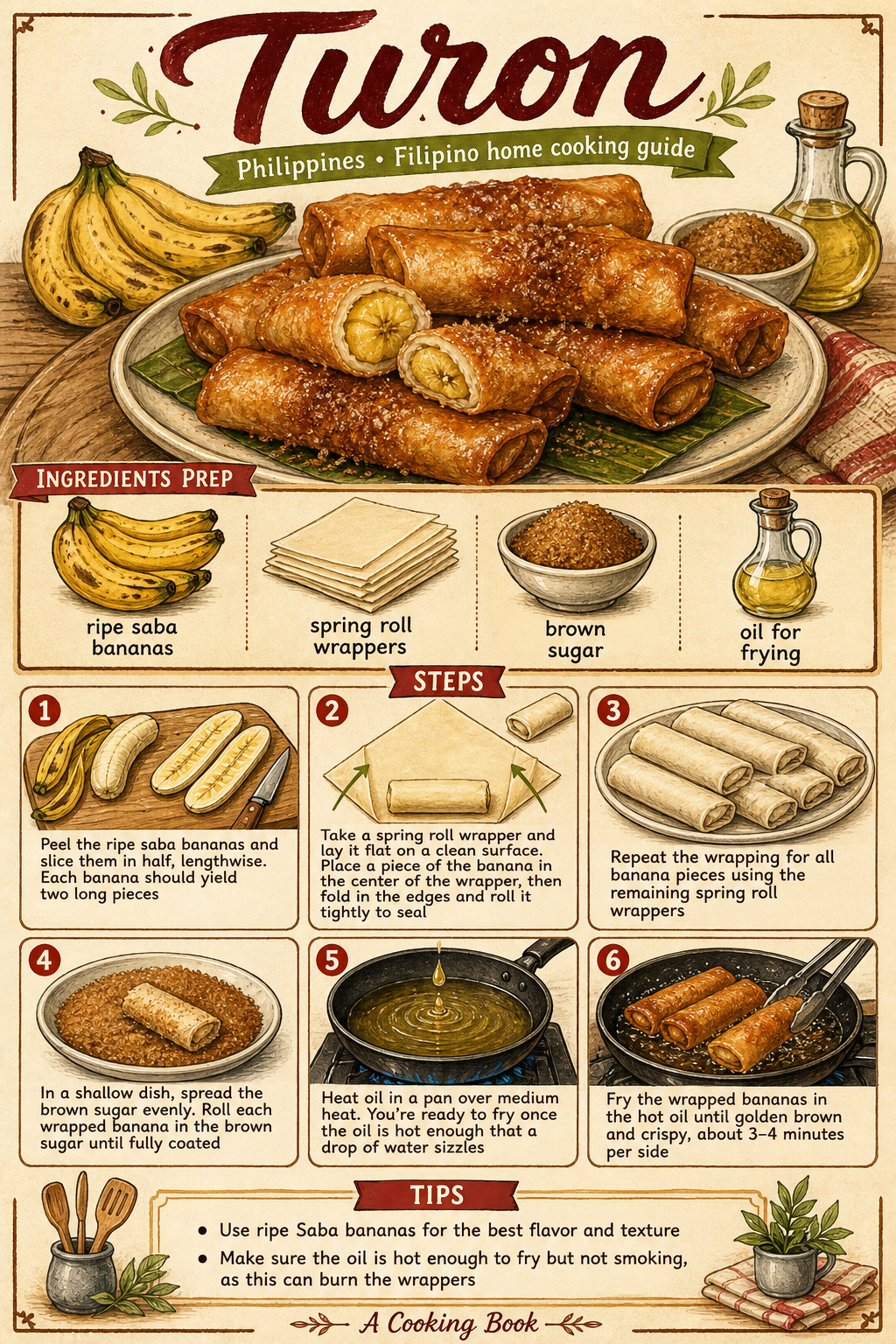 Turon with Jackfruit illustrated step-by-step cooking guide