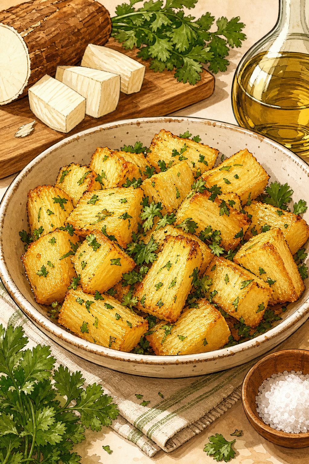 Mandioca Frita com Coentro