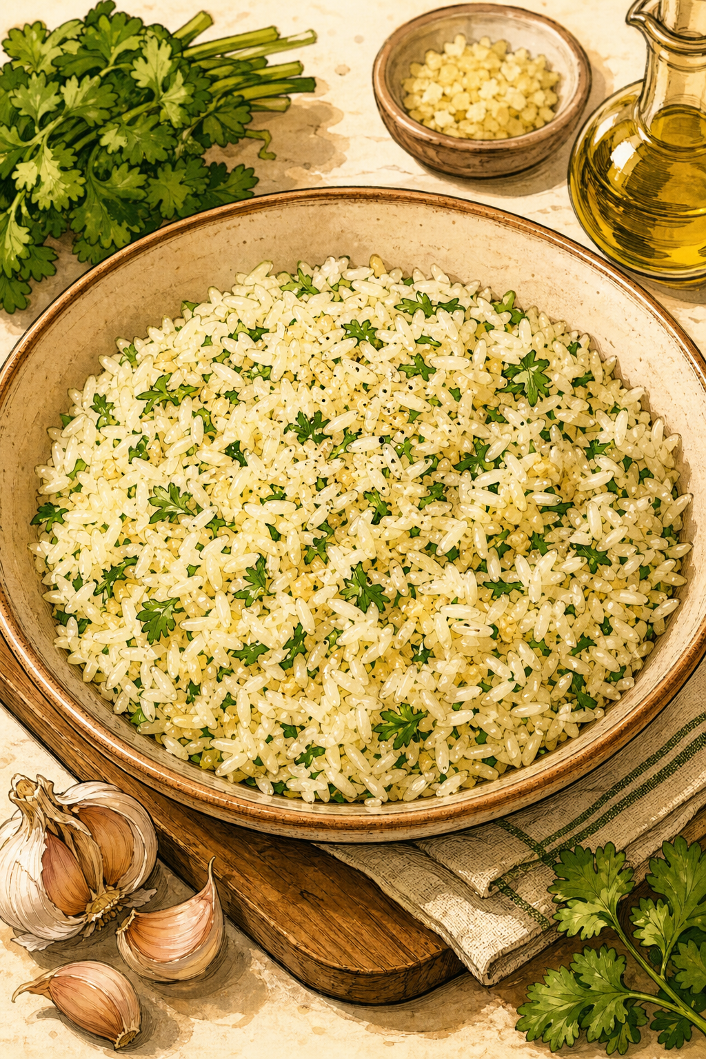 Arroz Branco com Alho e Cheiro-Verde