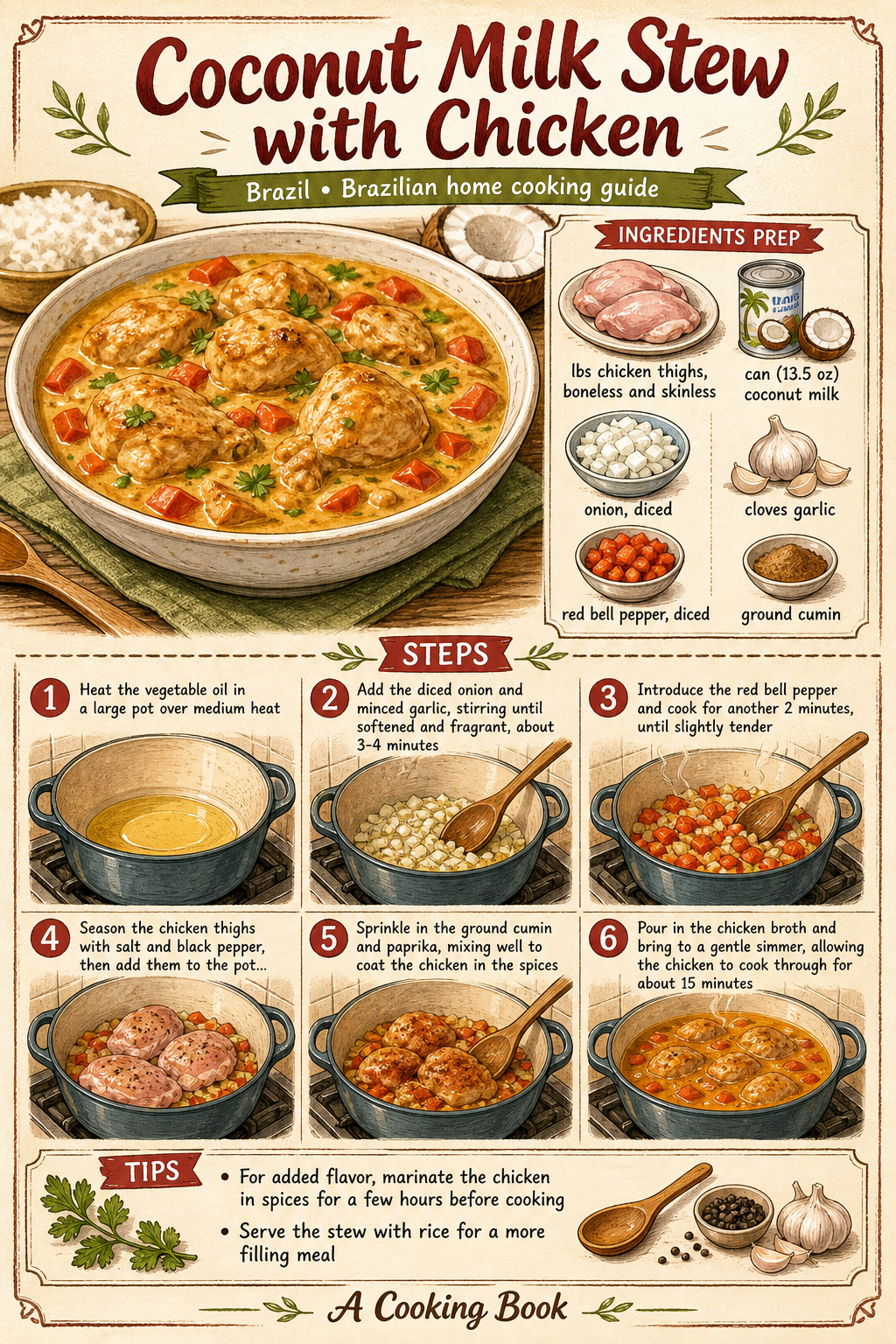 Xinxim de Galinha illustrated step-by-step cooking guide