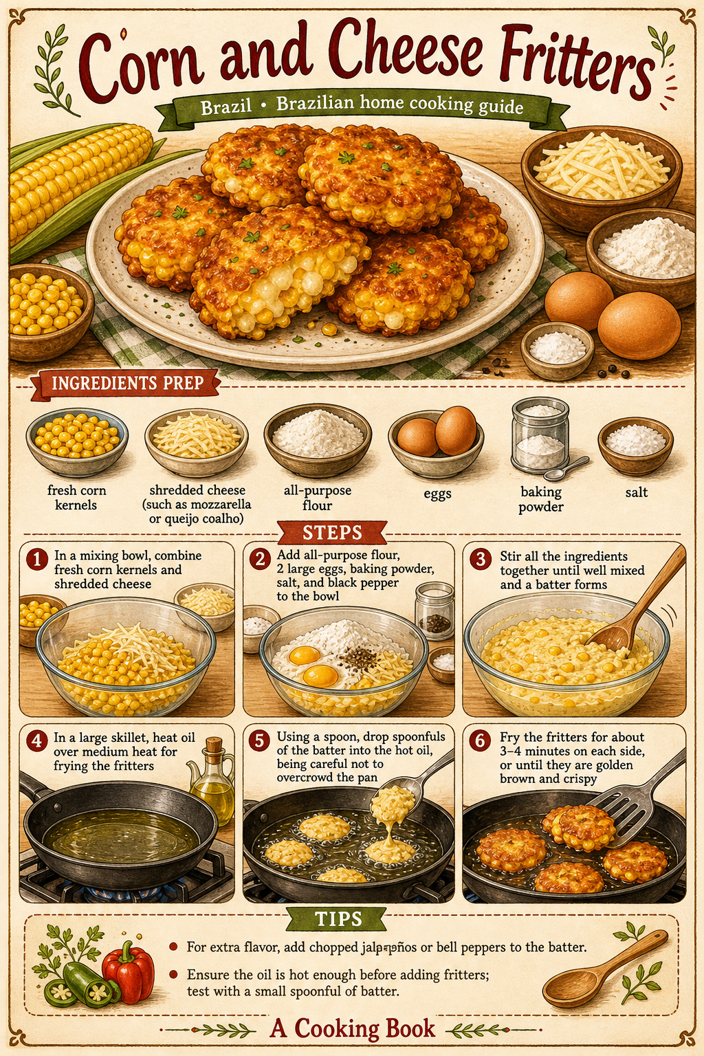 Bolinho de Milho com Queijo illustrated step-by-step cooking guide