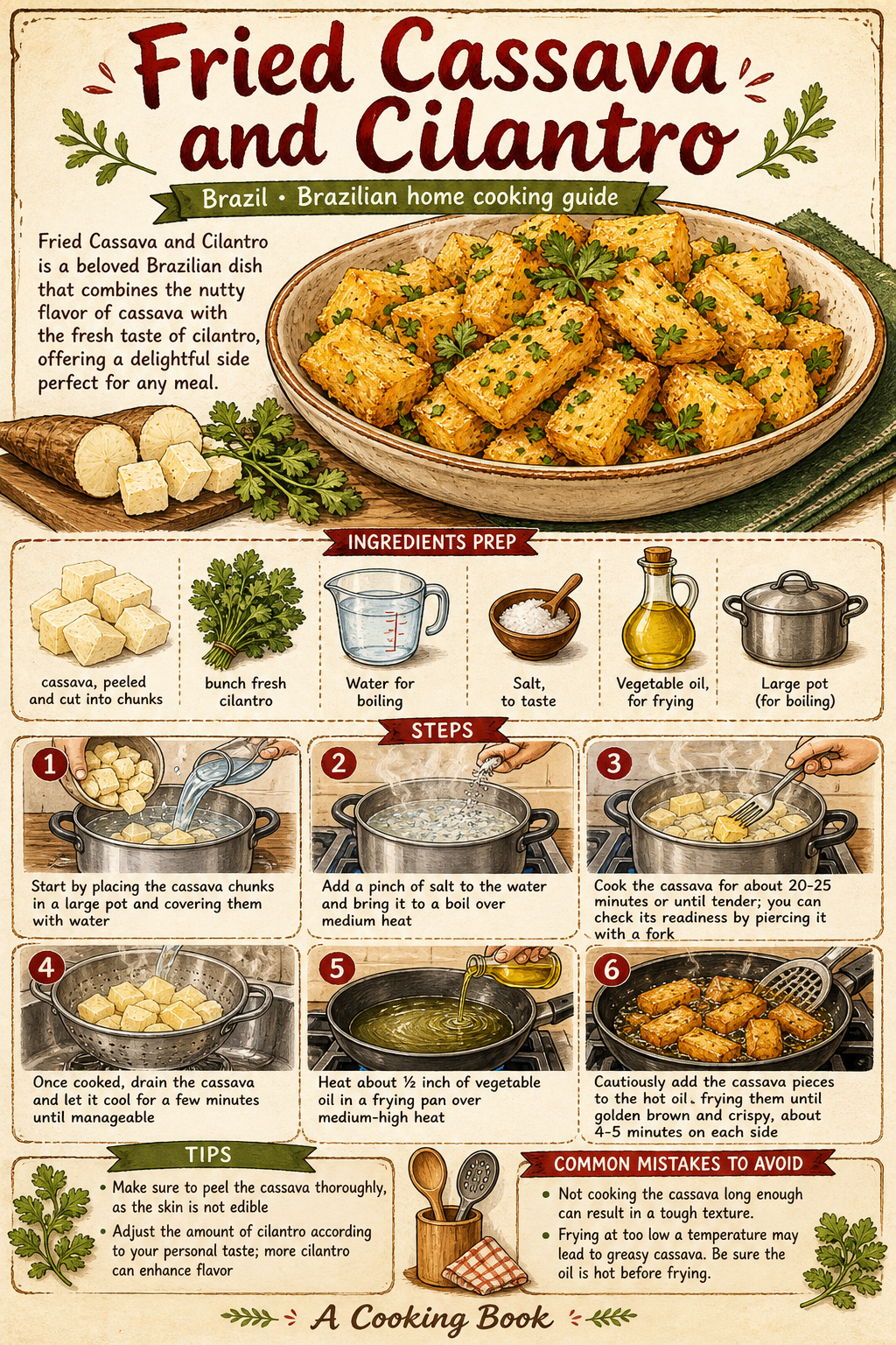 Mandioca Frita com Coentro illustrated step-by-step cooking guide