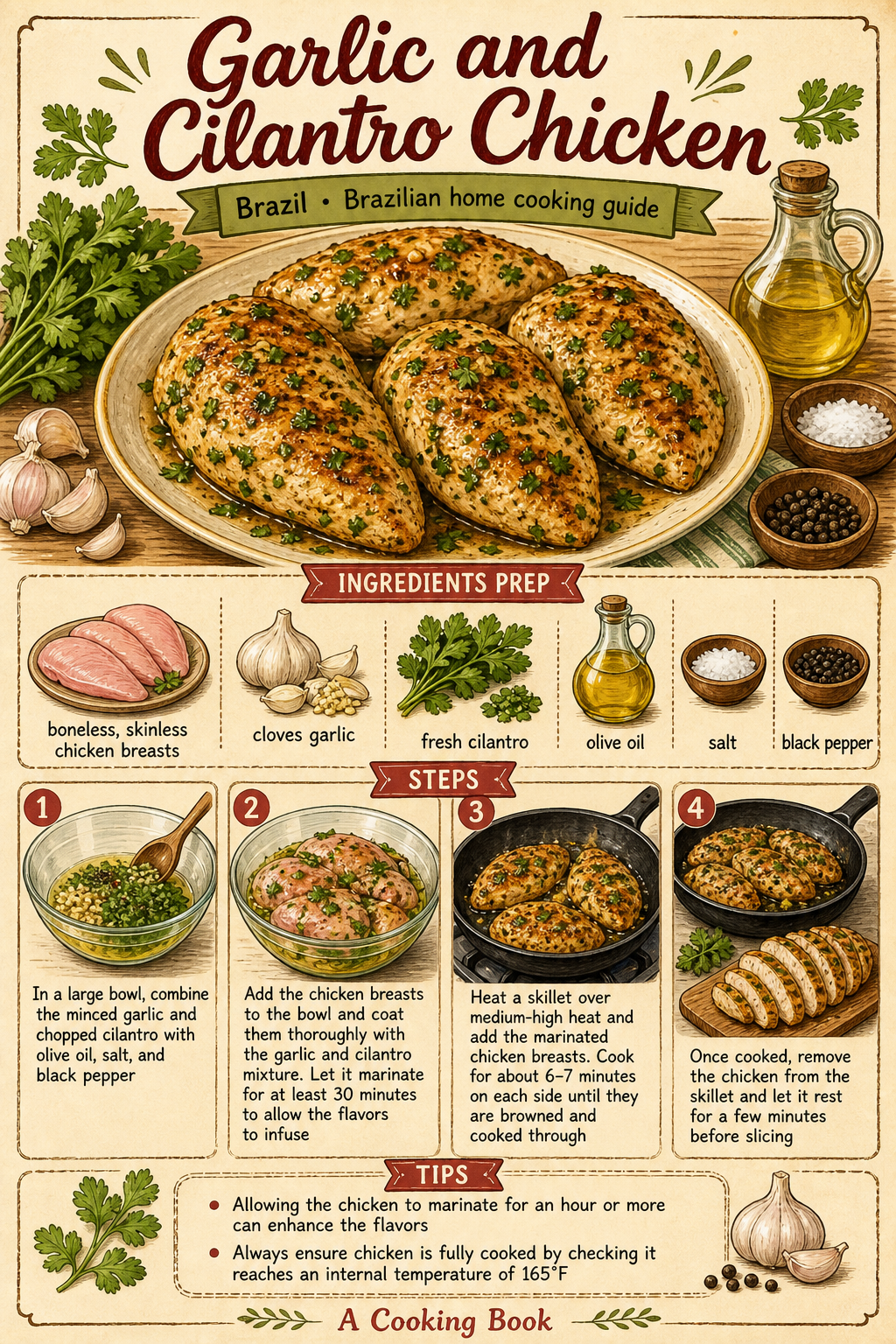 Frango Grelhado ao Alho e Coentro illustrated step-by-step cooking guide