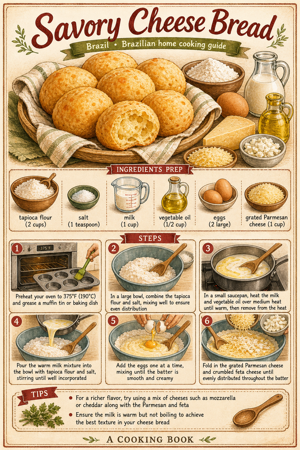 Pão de Queijo Mineiro illustrated step-by-step cooking guide