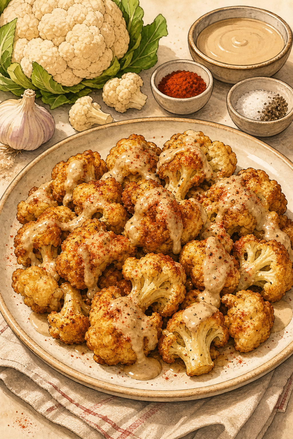 Arnabeet Mekli with Tarator illustrated recipe card