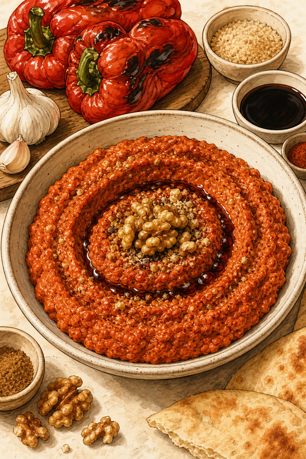 Muhammara illustrated recipe card