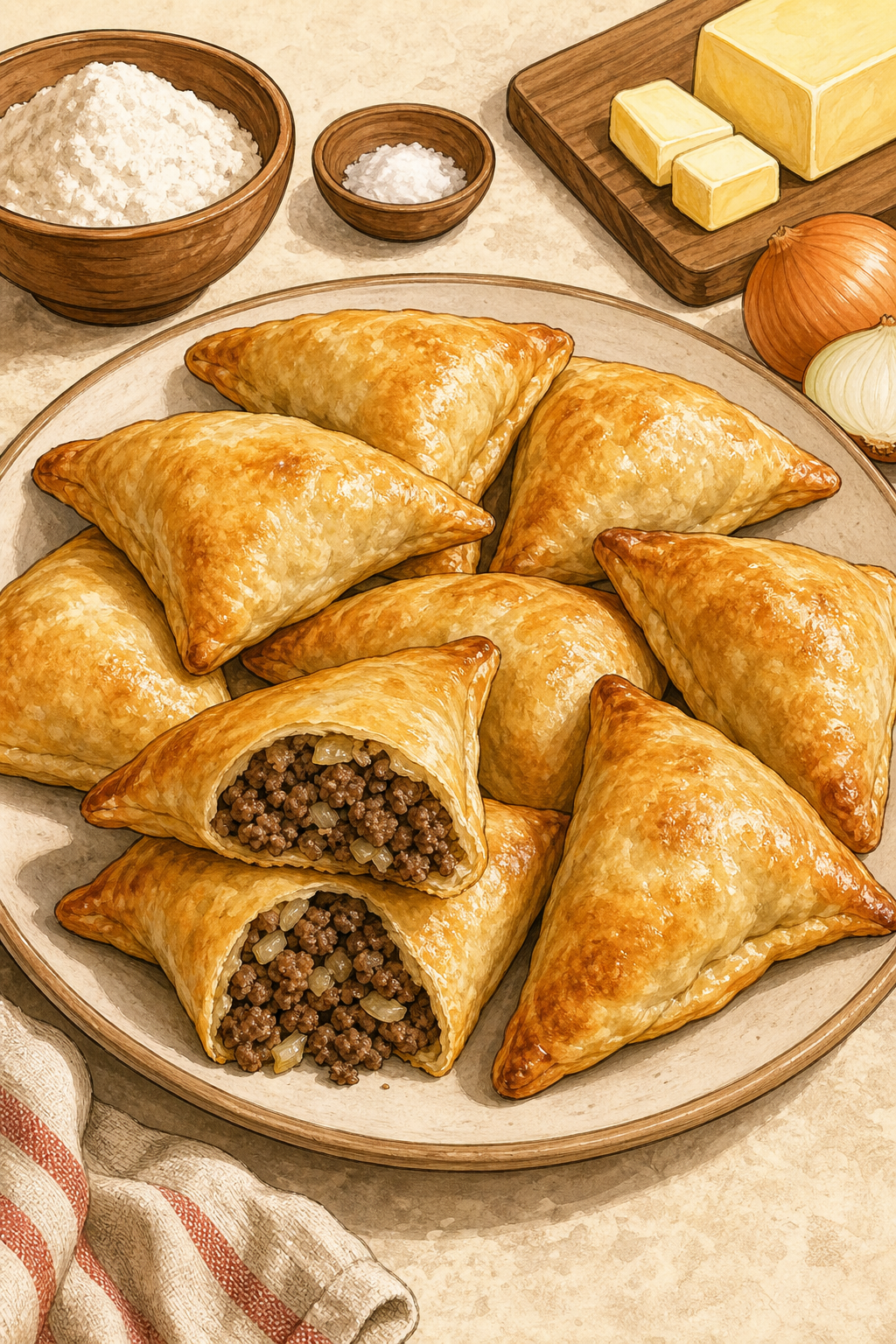 Baked Sambousek bi Lahme