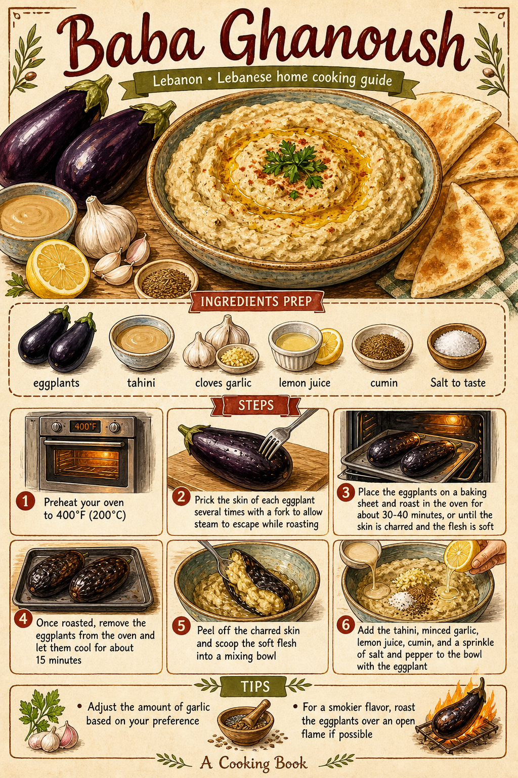 Baba Ghanoush illustrated step-by-step cooking guide