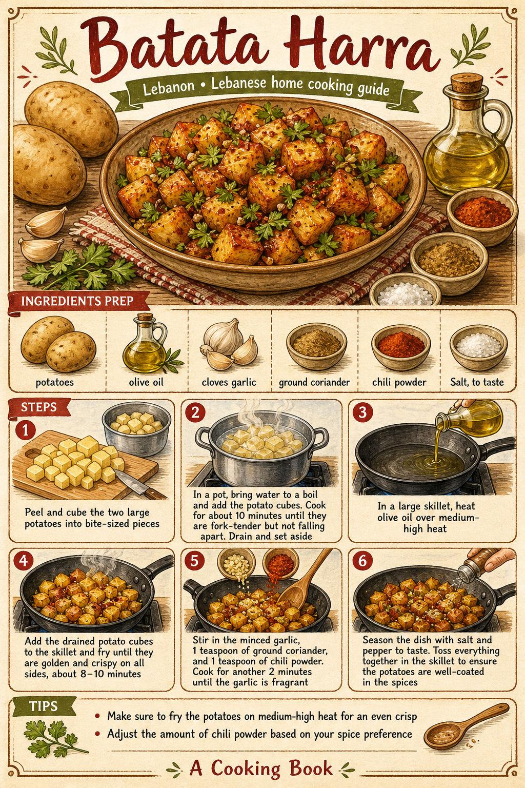 Batata Harra illustrated step-by-step cooking guide