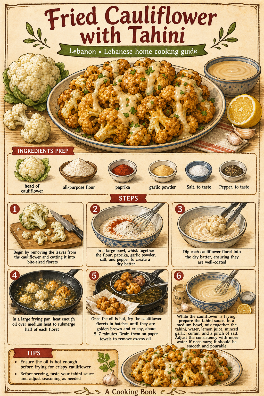 Arnabeet Mekli with Tarator illustrated step-by-step cooking guide