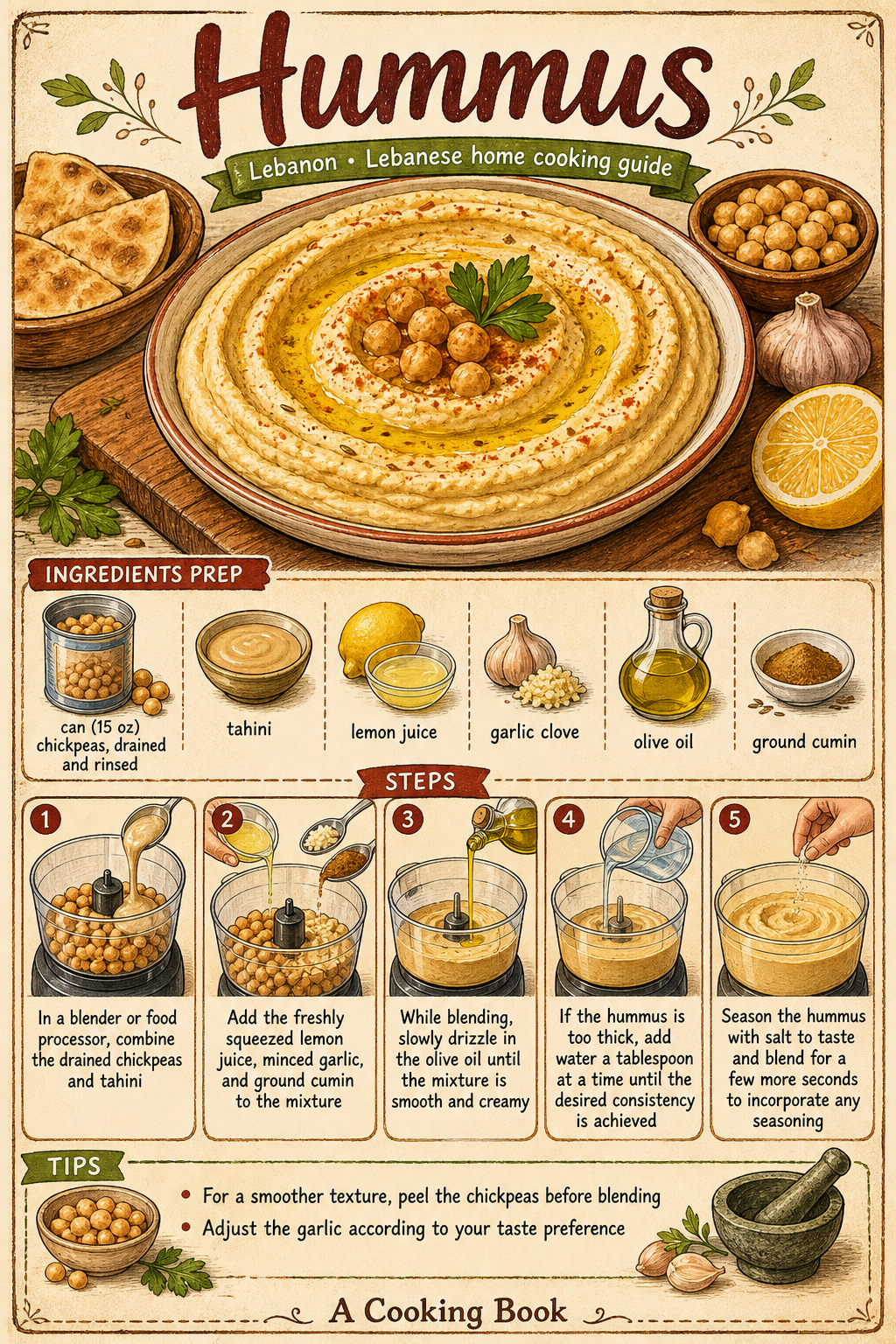 Hummus illustrated step-by-step cooking guide
