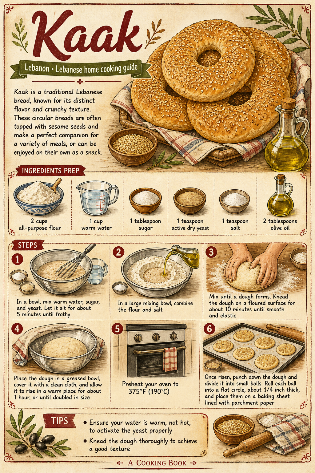 Lebanese Sesame Bread Rings (Ka'ak) illustrated step-by-step cooking guide