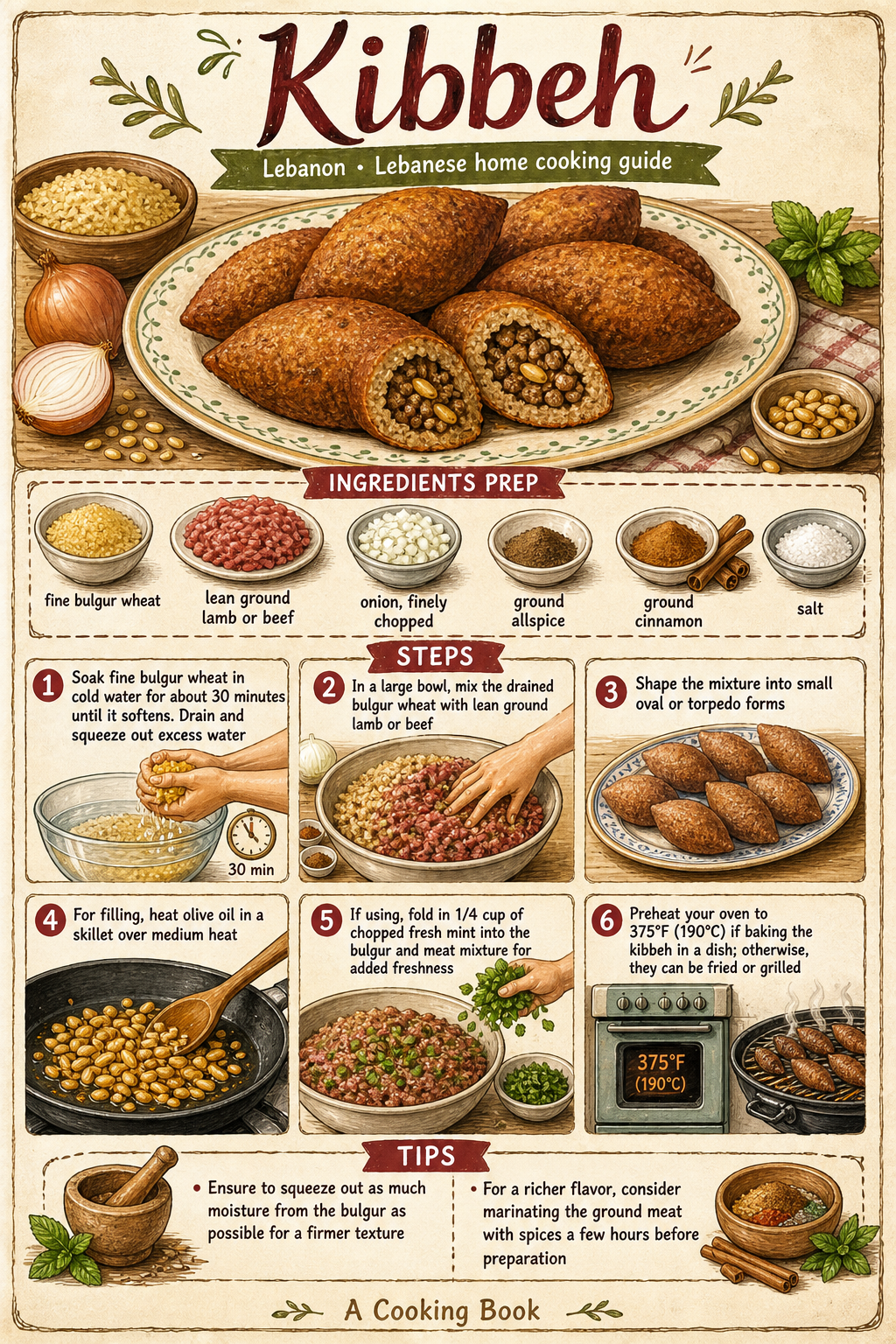 Kibbeh illustrated step-by-step cooking guide