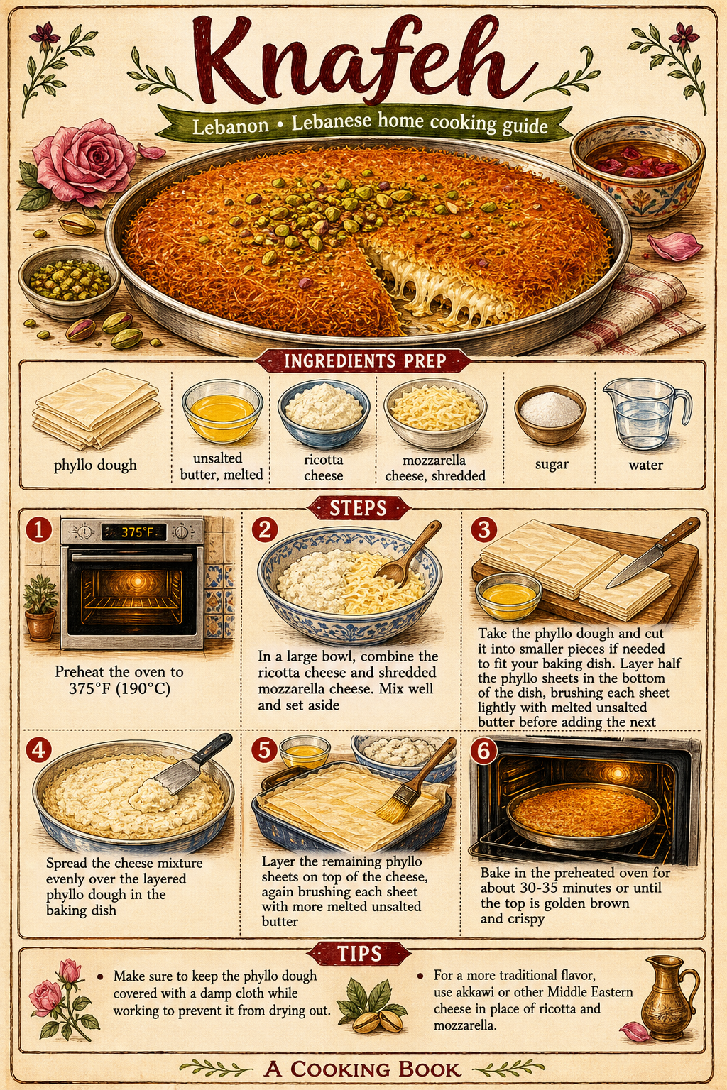 Knafeh Khishneh with Cheese illustrated step-by-step cooking guide