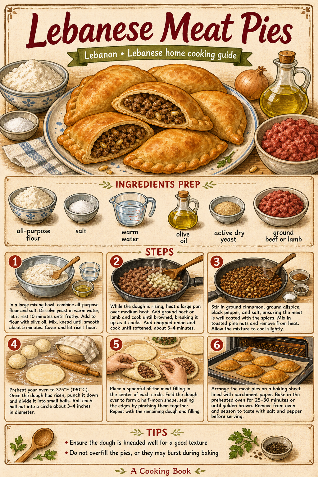 Fatayer bi Lahme illustrated step-by-step cooking guide