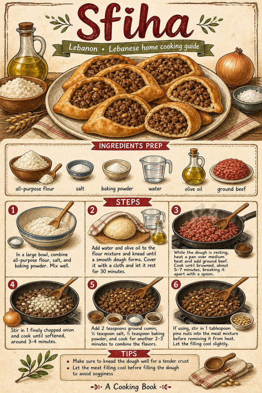 Sfiha illustrated step-by-step cooking guide