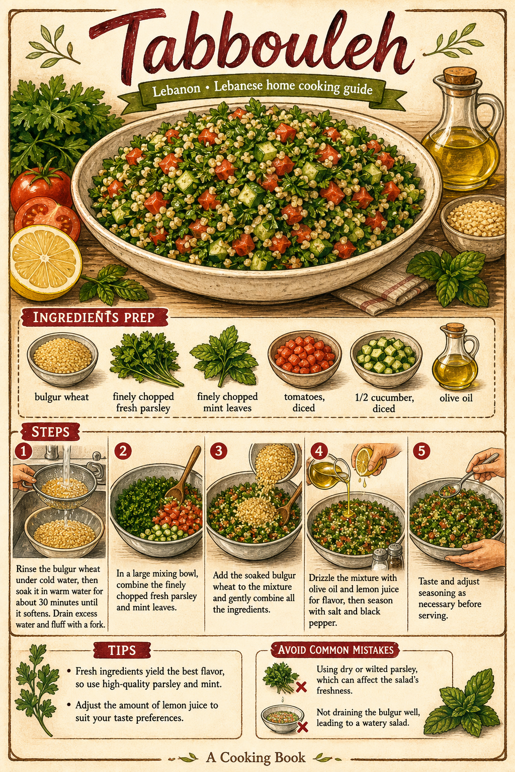 Tabbouleh illustrated step-by-step cooking guide