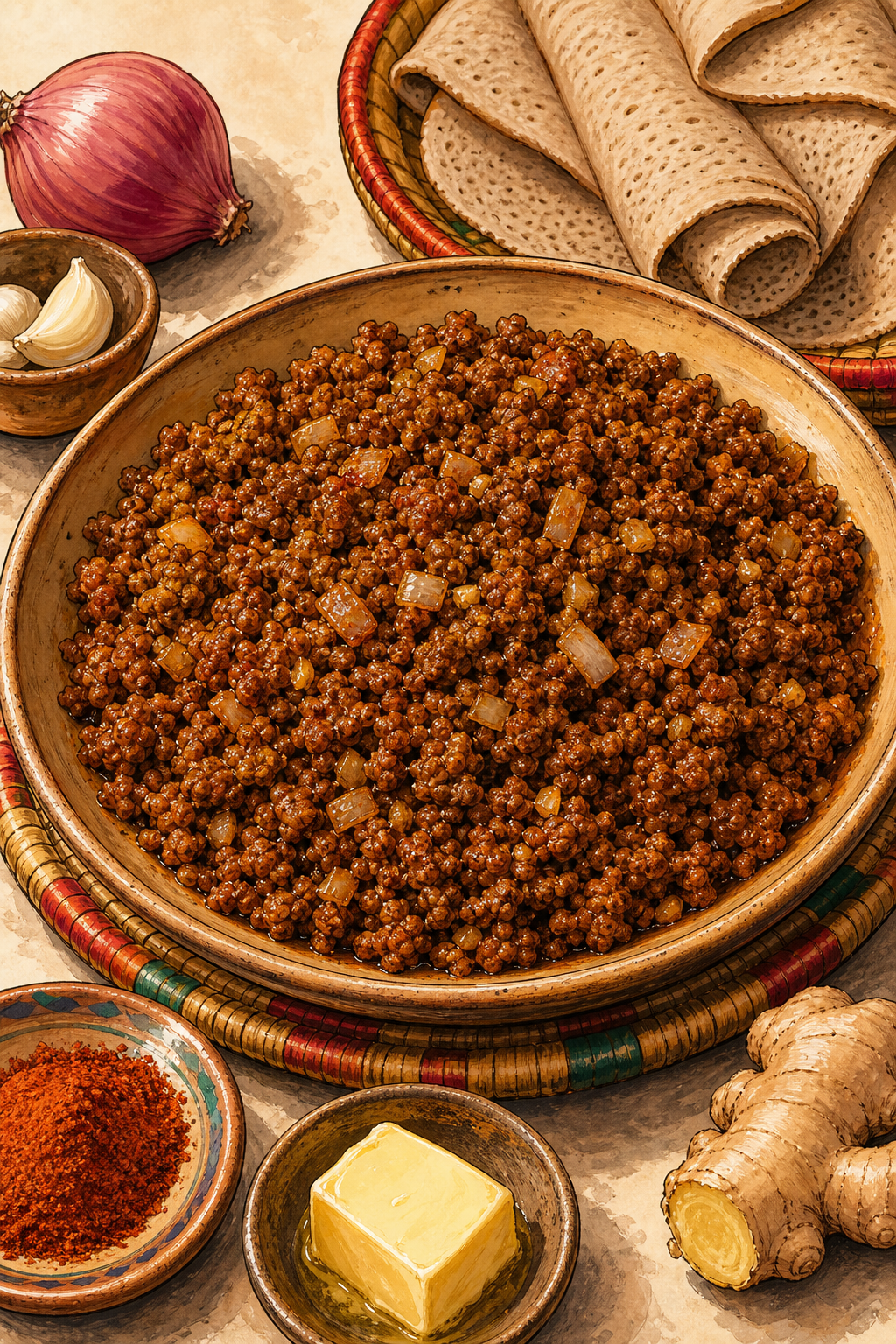 Ethiopian Dulet with Liver and Tripe