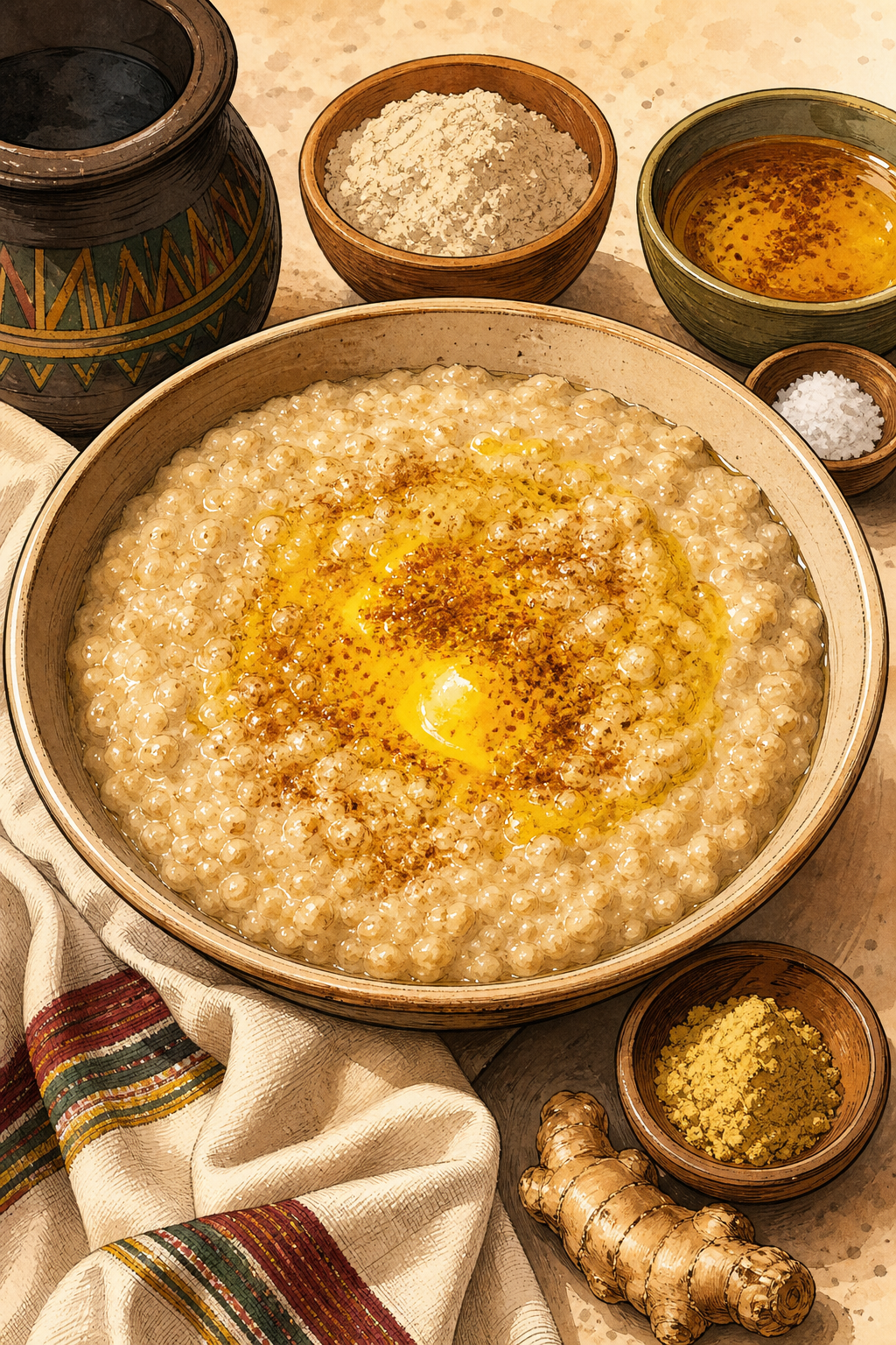 Traditional Ethiopian Genfo with Niter Kibbeh