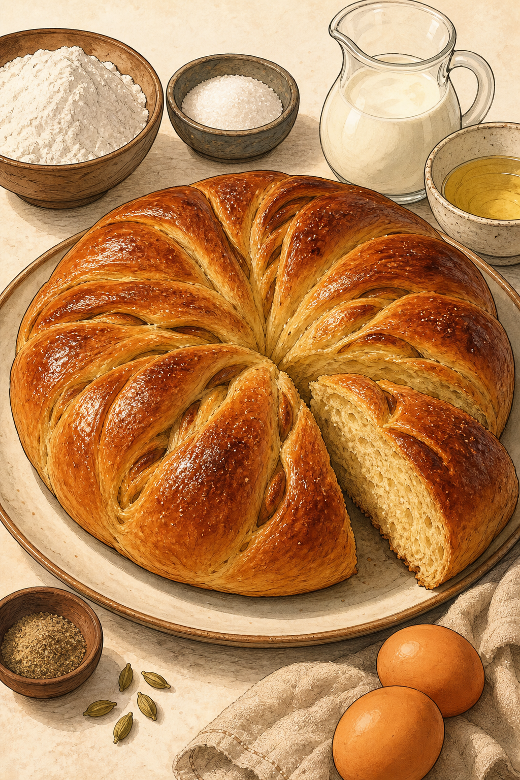 Traditional Ethiopian Himbasha Celebration Bread illustrated recipe card