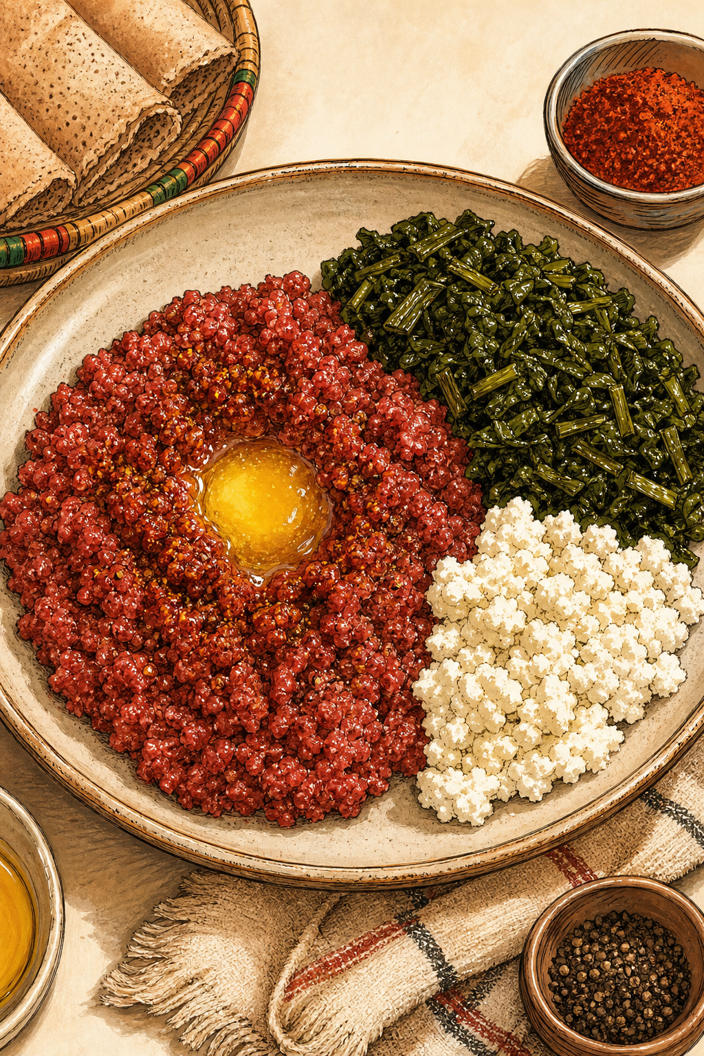 Ethiopian Kitfo with Ayib and Gomen