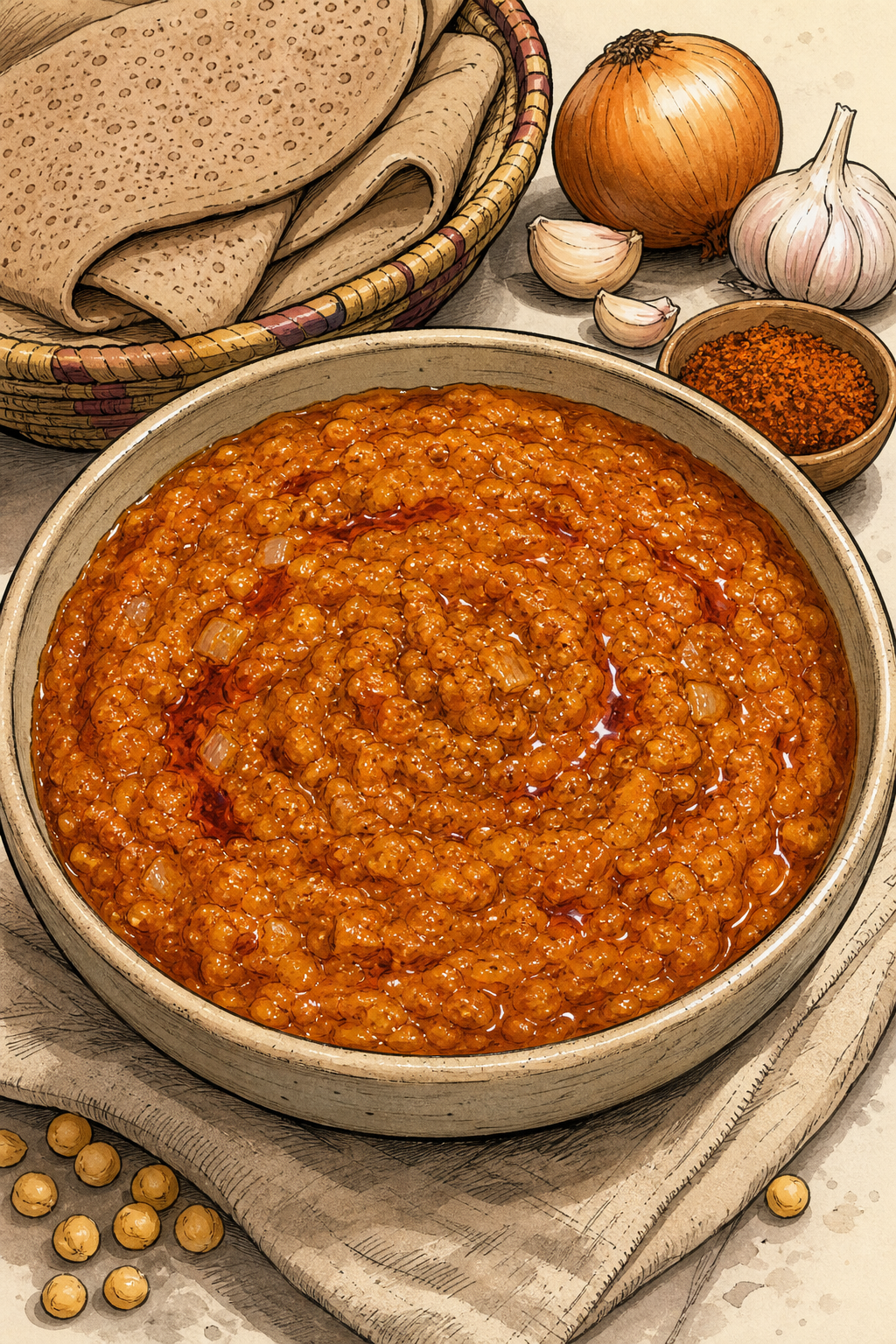 Shiro Wat (Ethiopian Chickpea Stew) illustrated recipe card