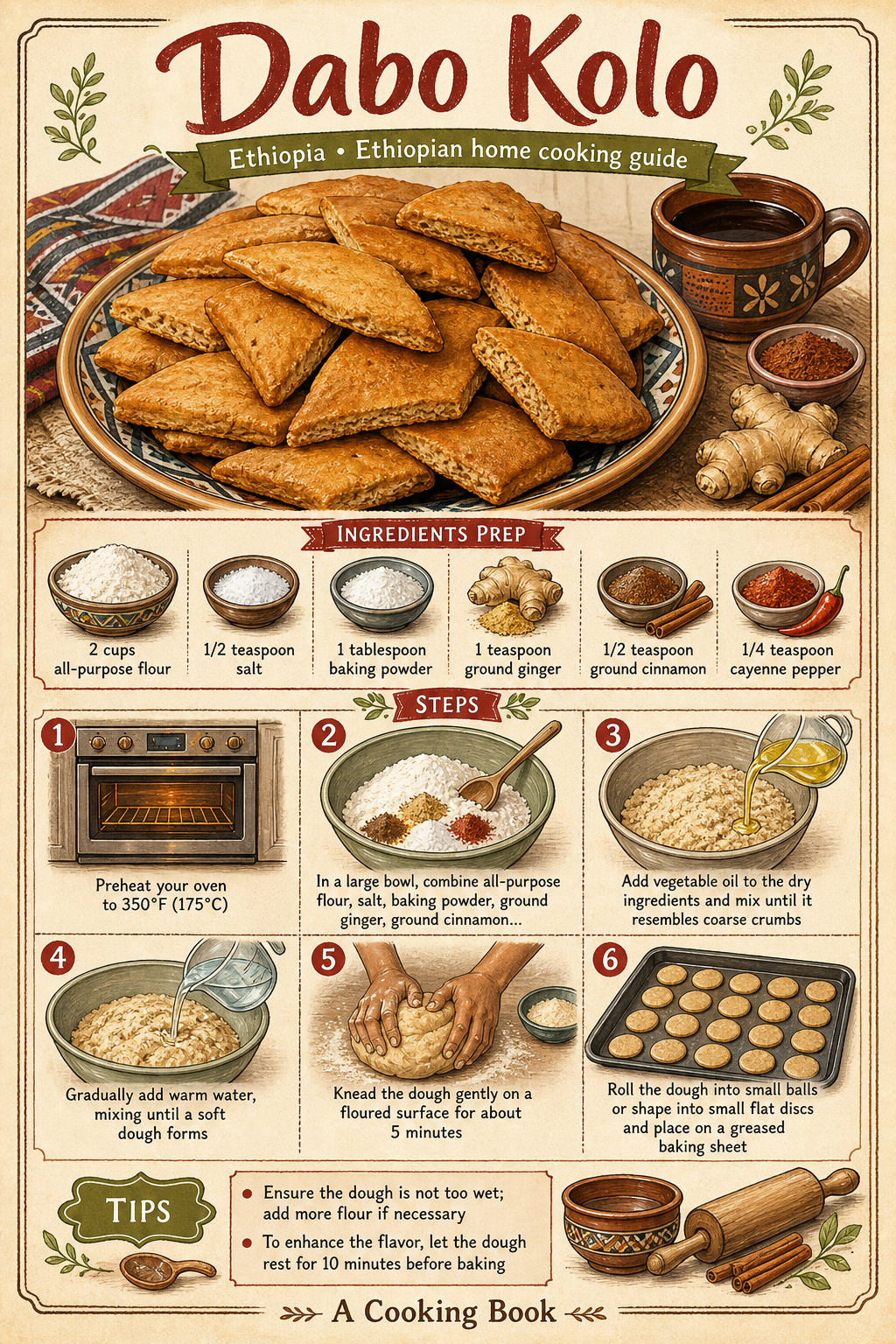 Dabo Kolo (Ethiopian Spiced Crunchy Bites) illustrated step-by-step cooking guide