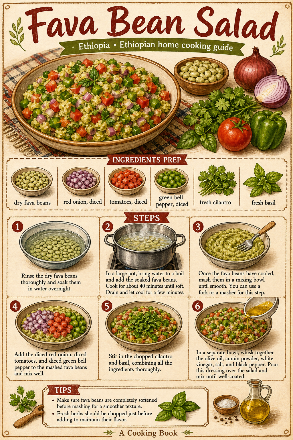 Ethiopian Ful (Seasoned Fava Beans) illustrated step-by-step cooking guide