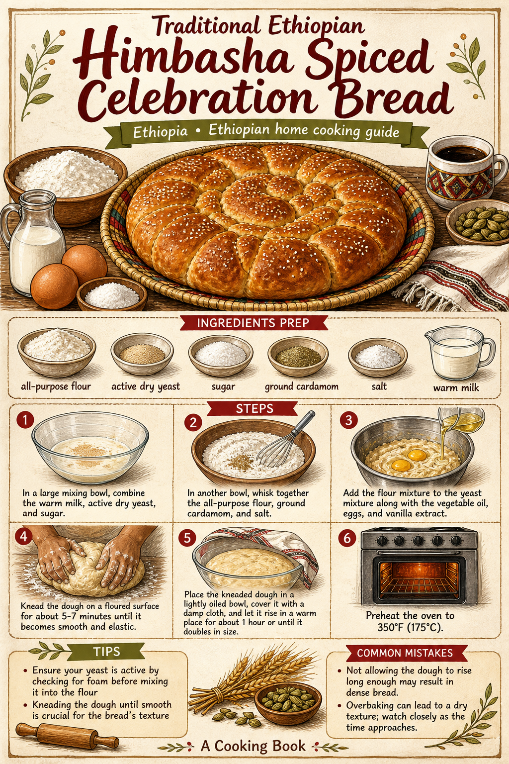 Traditional Ethiopian Himbasha Celebration Bread illustrated step-by-step cooking guide