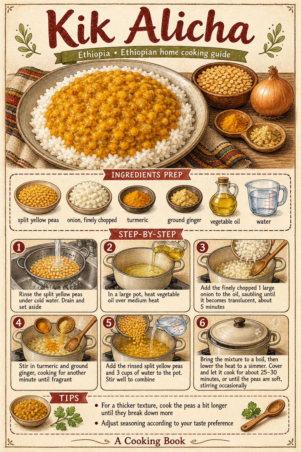 Kik Alicha (Mild Ethiopian Split-Pea Stew) illustrated step-by-step cooking guide