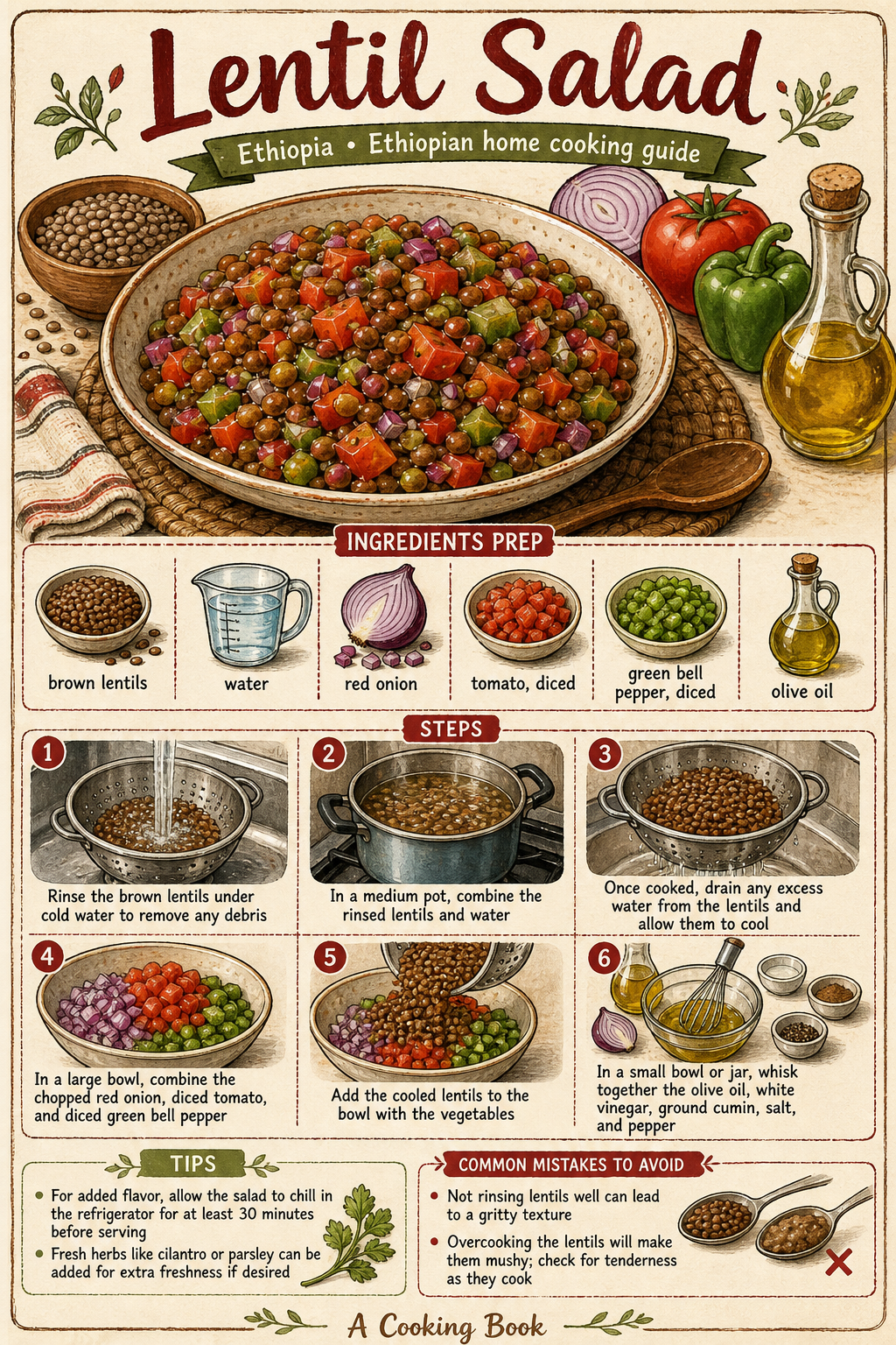 Azifa (Ethiopian Lentil Salad) illustrated step-by-step cooking guide