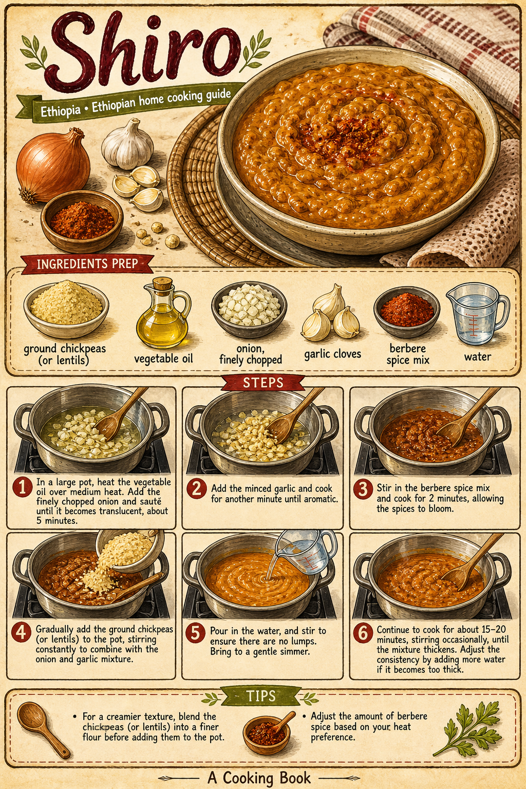 Shiro Wat (Ethiopian Chickpea Stew) illustrated step-by-step cooking guide