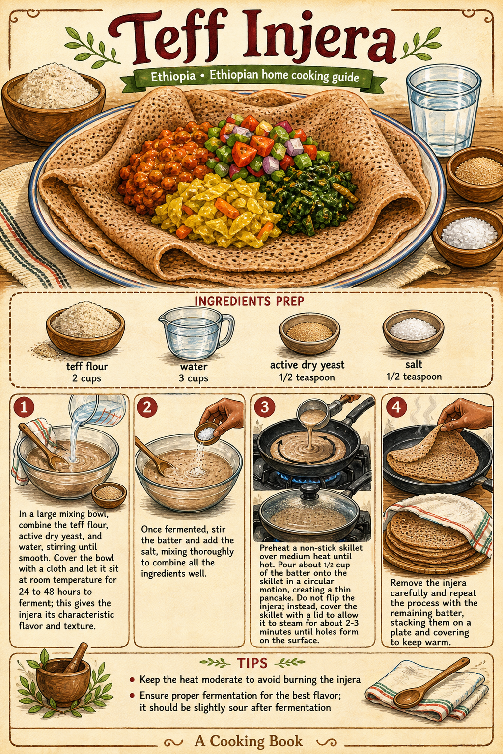 Traditional Teff Injera with Absit illustrated step-by-step cooking guide