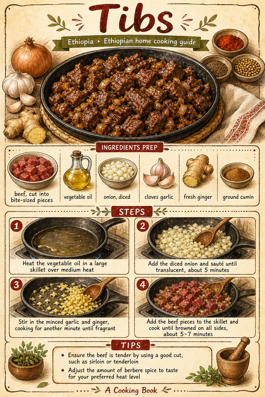Ethiopian Siga Tibs with Awaze illustrated step-by-step cooking guide