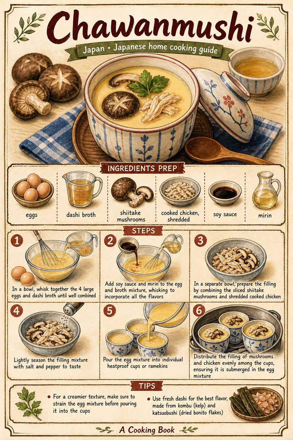 Chawanmushi illustrated step-by-step cooking guide